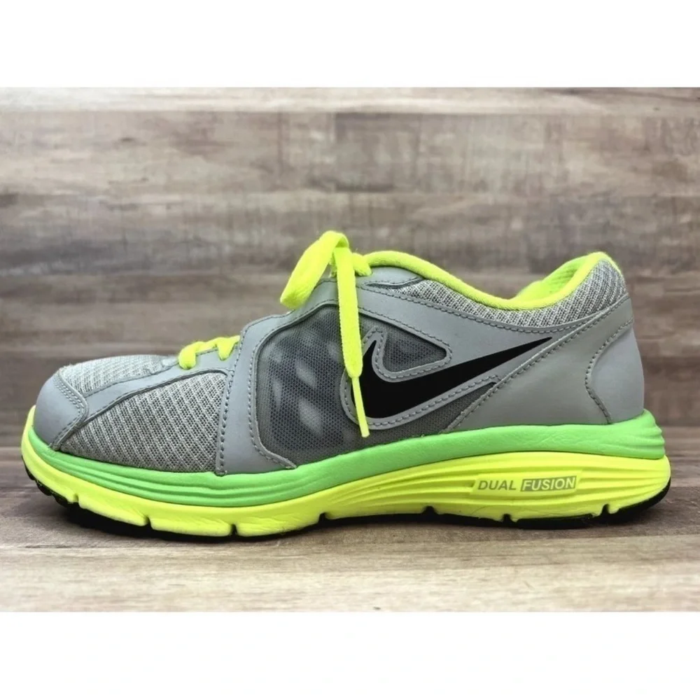 Nike Dual Fusion Run 525760-009 Gray Neon Running Shoes Sneakers Size 6Y